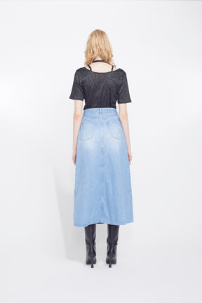 Nerine embroidered denim skirt (Blue)