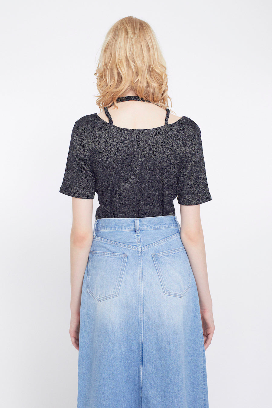 Glitter ivy halfsleeve tops (Black)