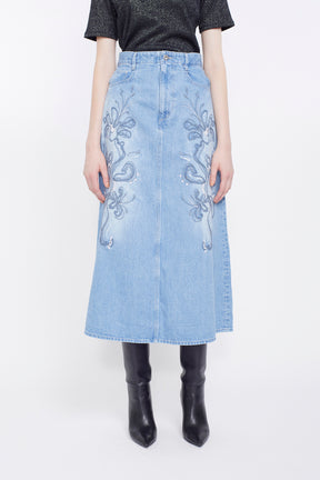 Nerine embroidered denim skirt (Blue)