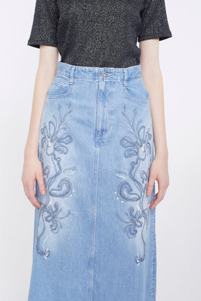 Nerine embroidered denim skirt (Blue)