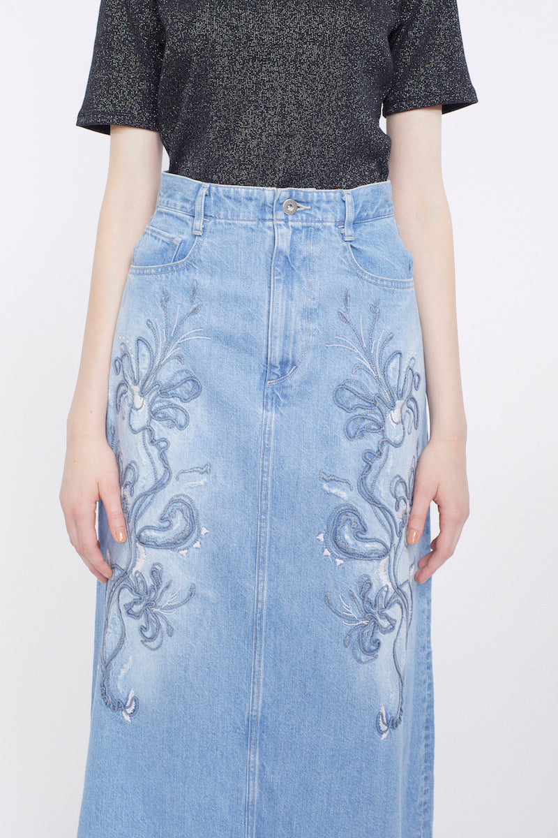 Nerine embroidered denim skirt (Blue)