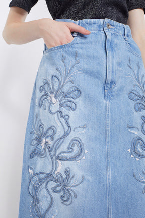 Nerine embroidered denim skirt (Blue)