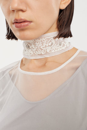 Gleaming embroidered ribbon (White)