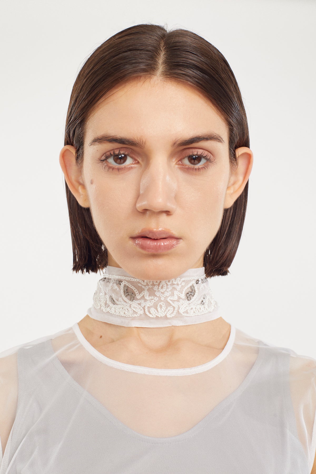 Gleaming embroidered ribbon (White)