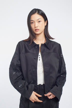 Relief embroidered chino jacket (Black)
