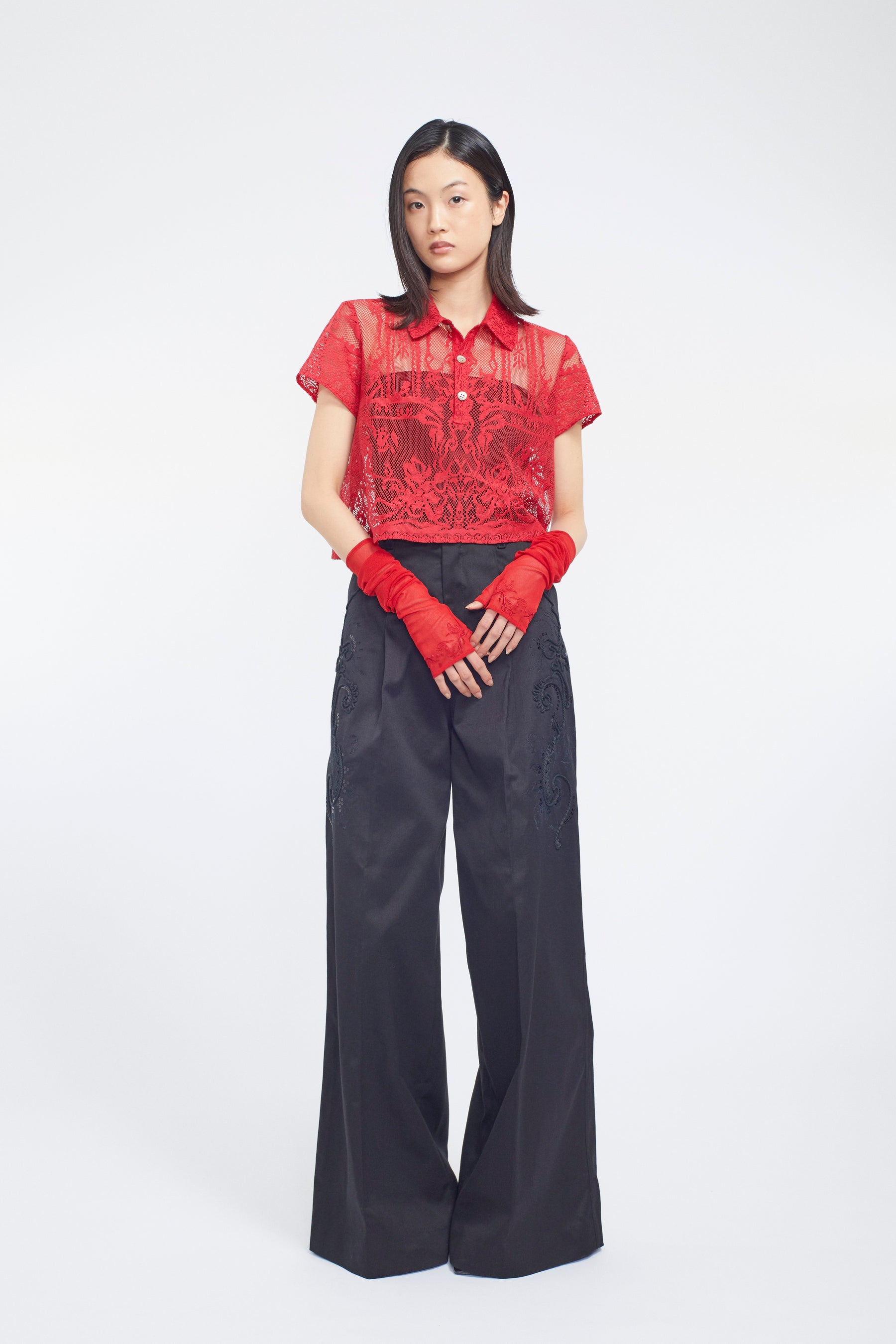 Mirror lace polo (Red)