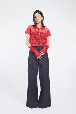 Relief embroidered chino trousers (Black)