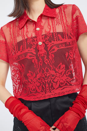 Embroidered mesh gloves (Red)