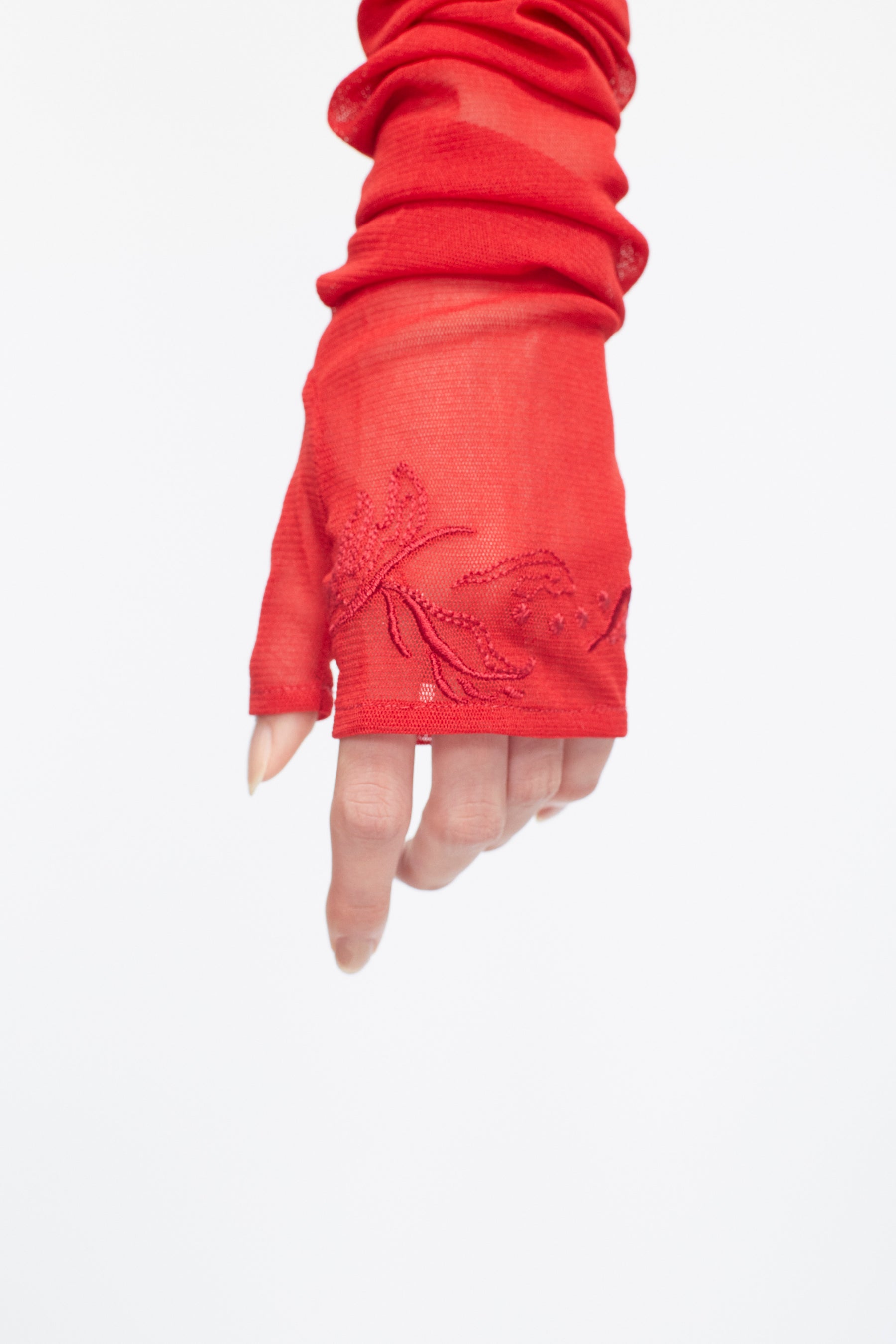 Embroidered mesh gloves (Red)