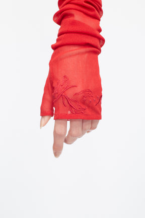 Embroidered mesh gloves (Red)