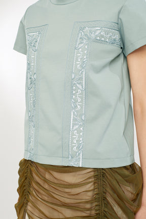 Framed embroidered jersey tops (Ash green)