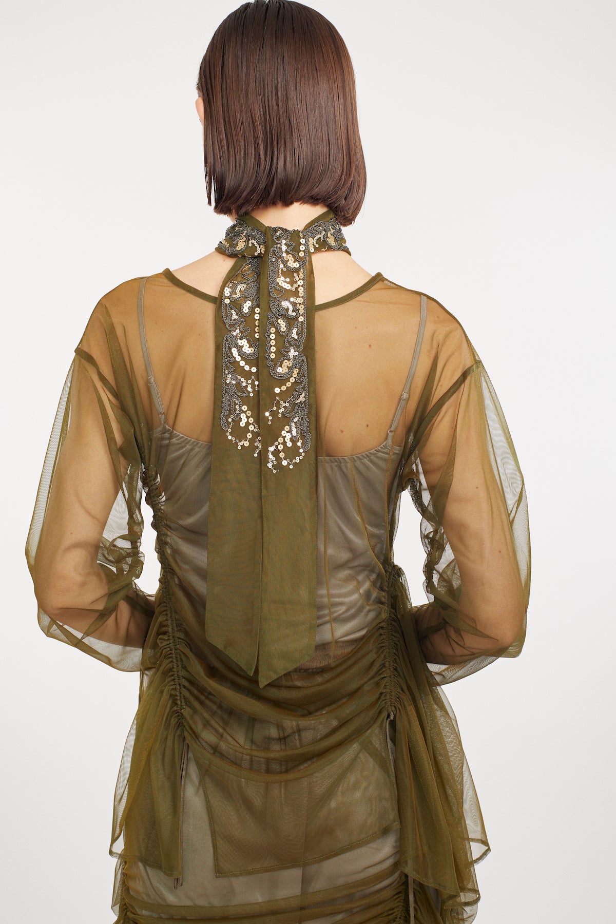 Gleaming embroidered ribbon (Olive)