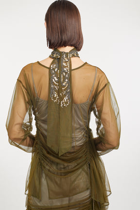 Gleaming embroidered ribbon (Olive)