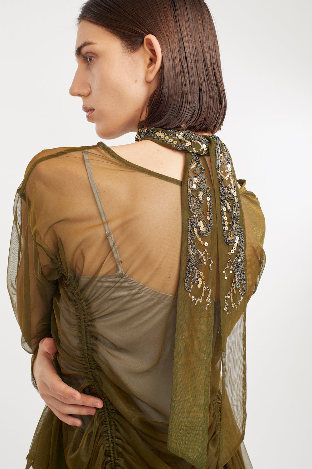 Gleaming embroidered ribbon (Olive)