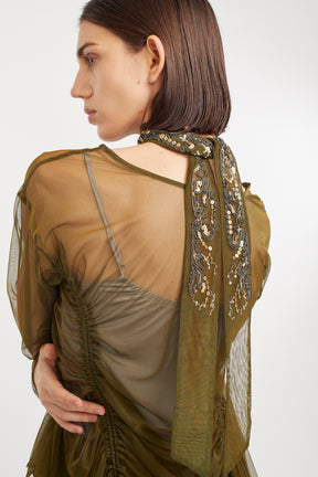 Gleaming embroidered ribbon (Olive)