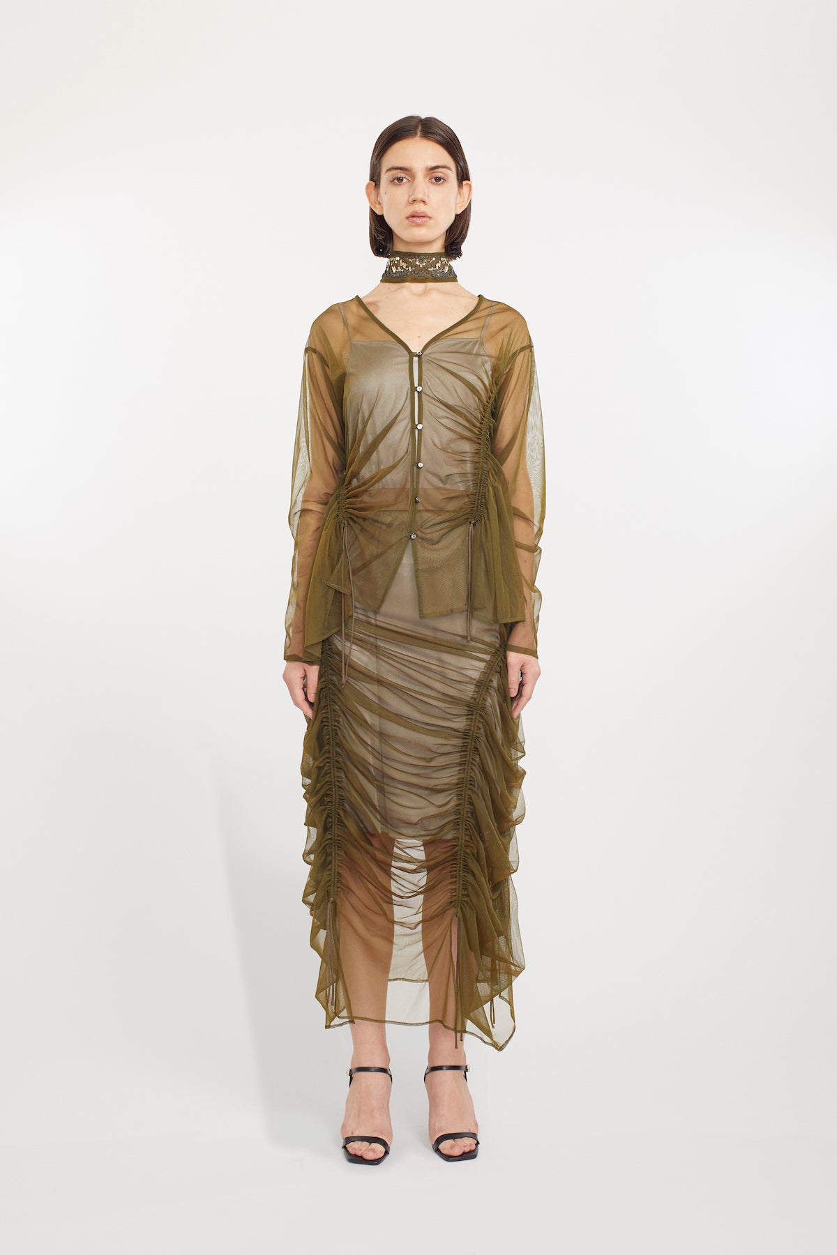 Gleaming embroidered ribbon (Olive)