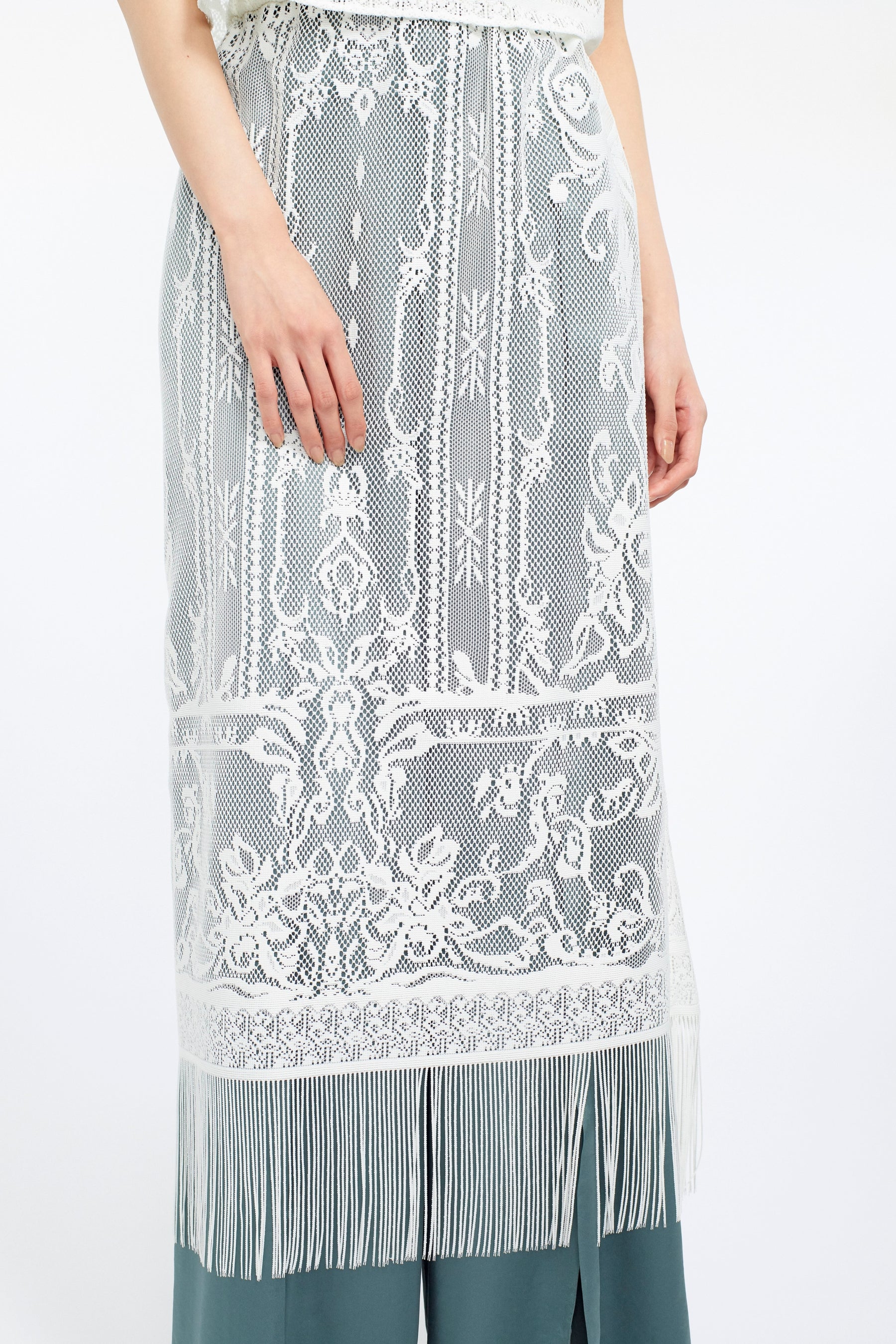 Mirror lace skirt (White)