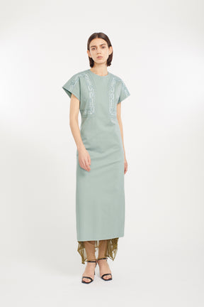 Framed embroidered jersey dress (Ash green)