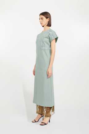 Framed embroidered jersey dress (Ash green)