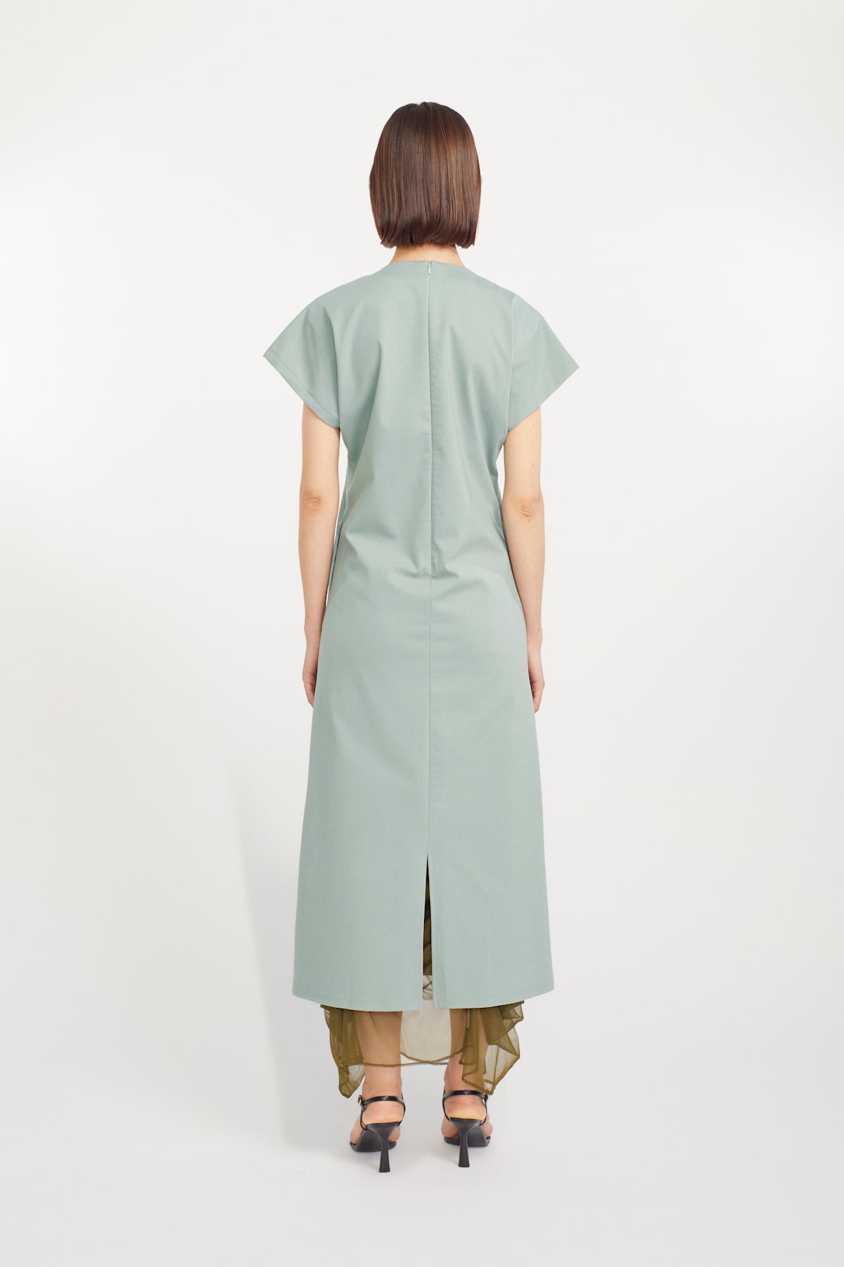 Framed embroidered jersey dress (Ash green)