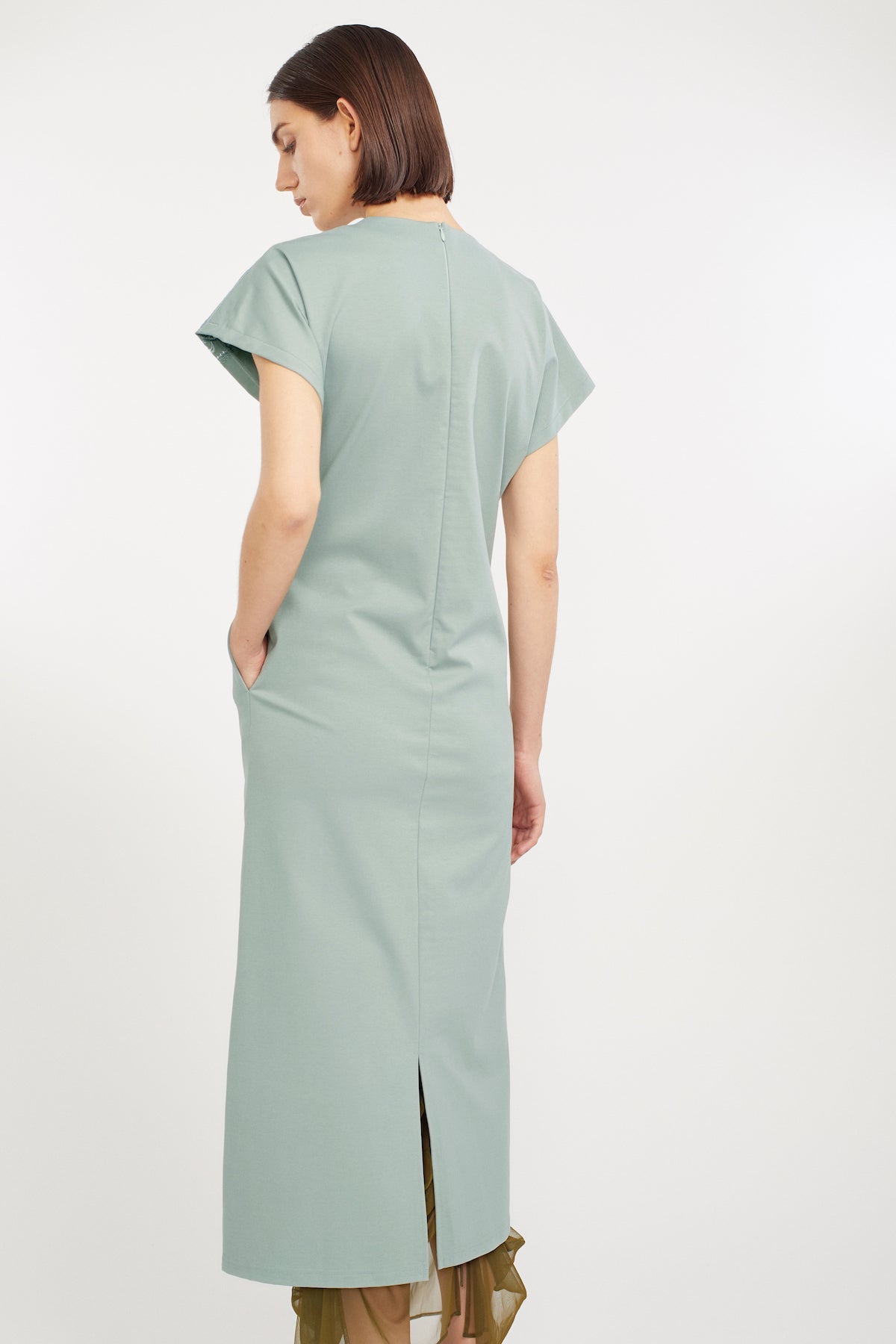 Framed embroidered jersey dress (Ash green)