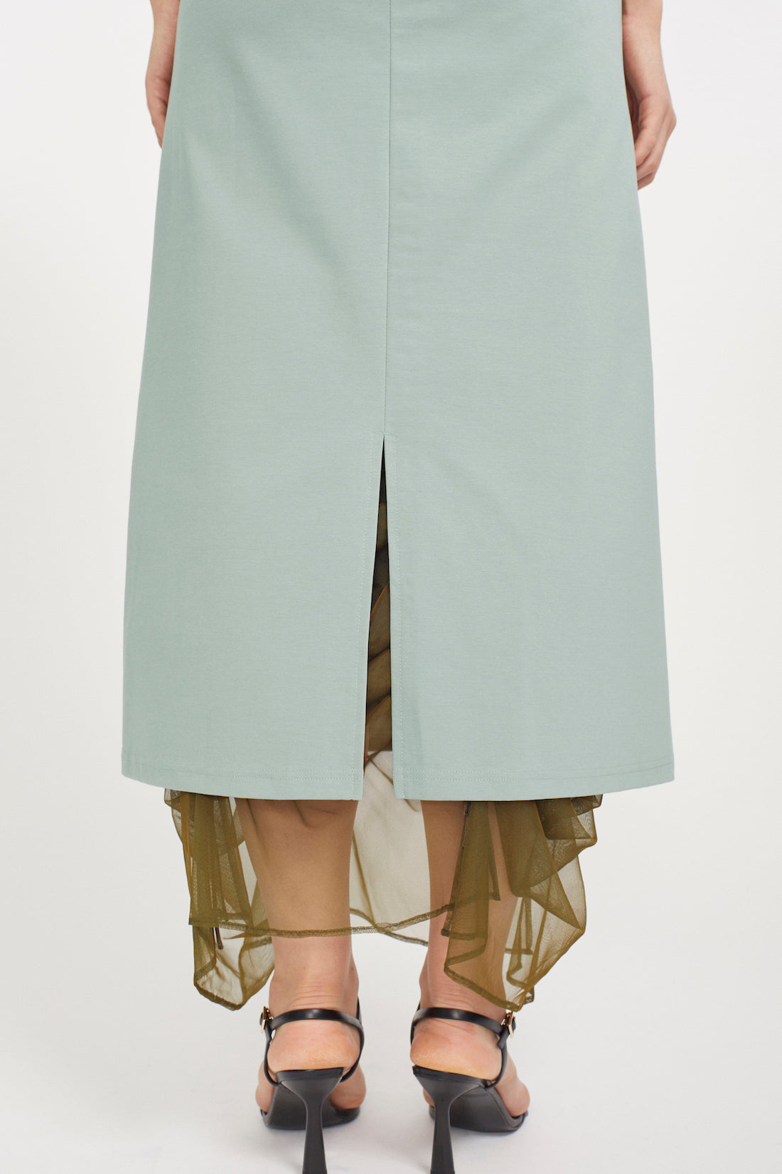 Framed embroidered jersey dress (Ash green)