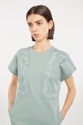Framed embroidered jersey dress (Ash green)