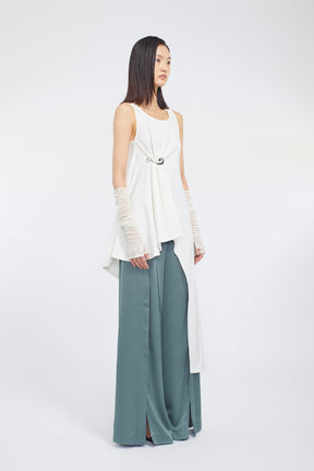 Brooch gather asymmetric dress (White)