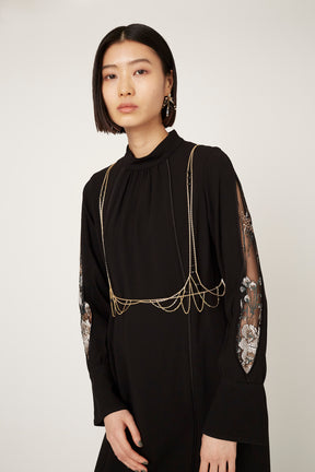 Petal sleeve lace dress (Black)