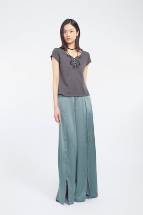 Lace up embroidered tops (Gray)
