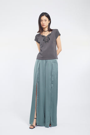 Lace up embroidered tops (Gray)