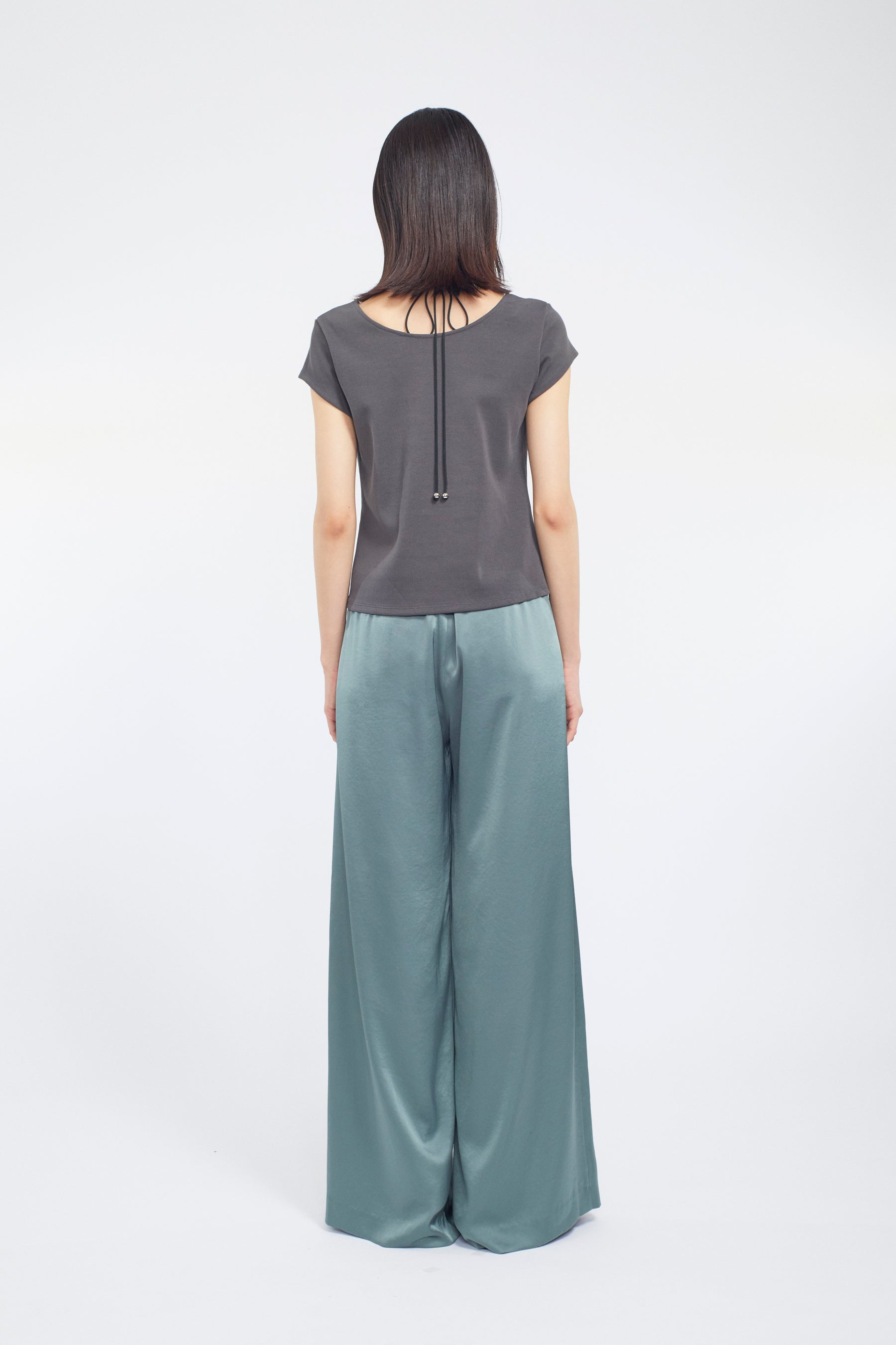 Lace up embroidered tops (Gray)