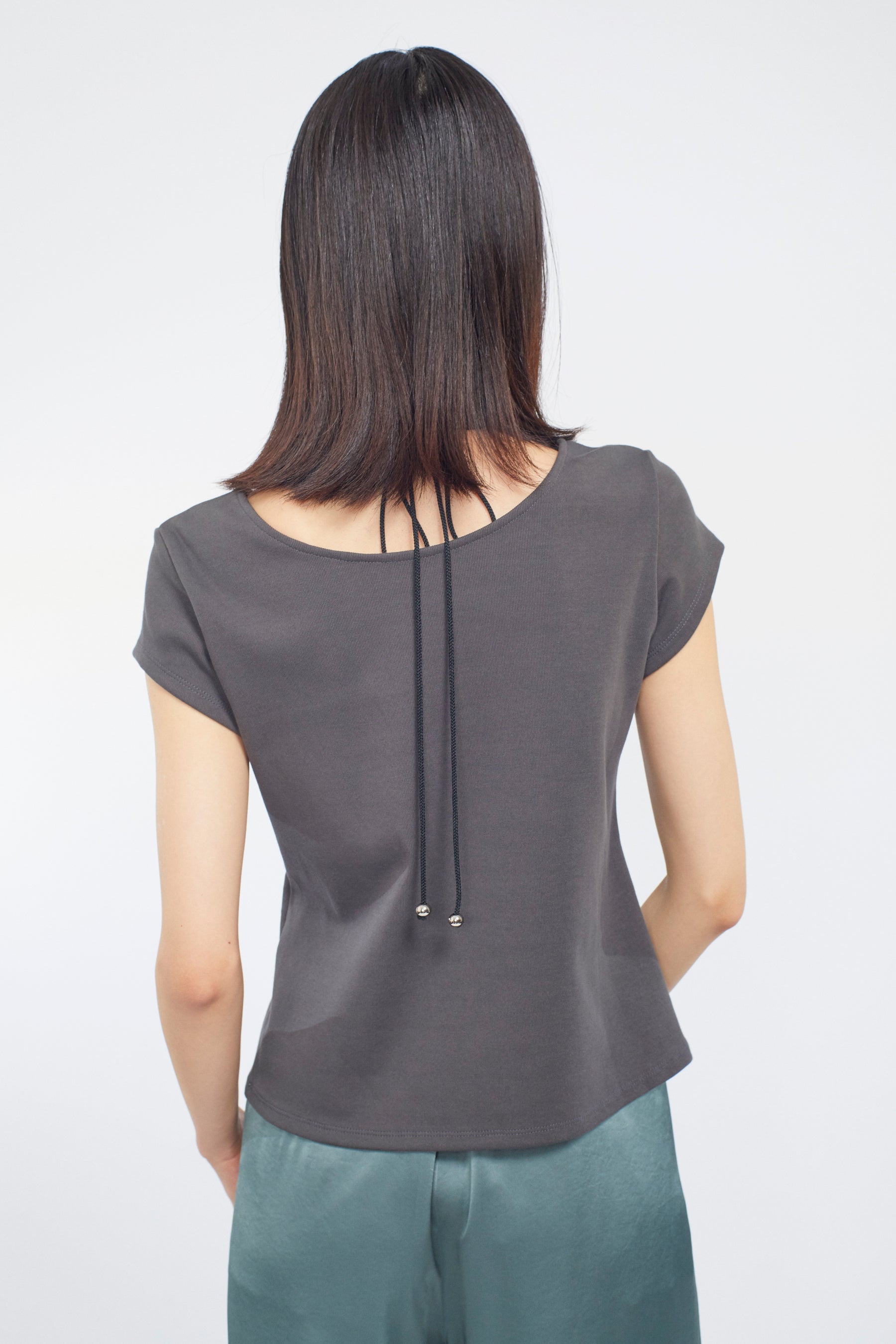 Lace up embroidered tops (Gray)