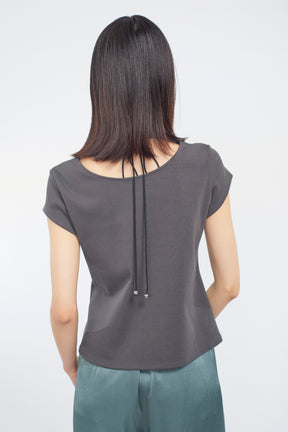 Lace up embroidered tops (Gray)