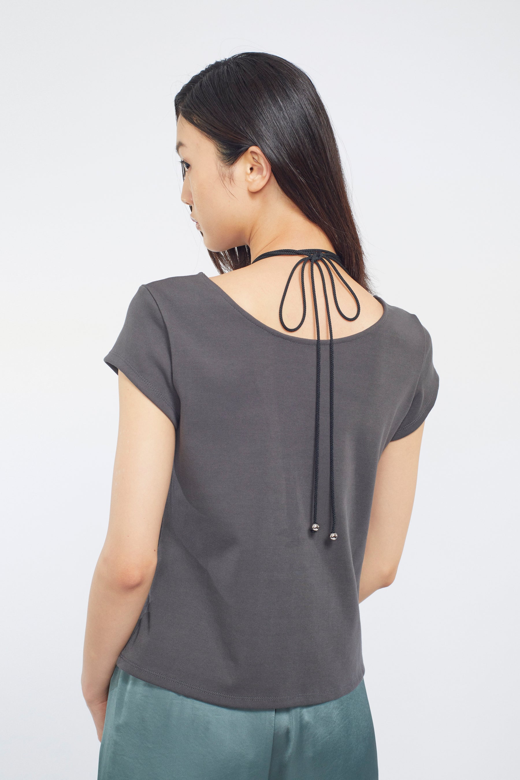 Lace up embroidered tops (Gray)