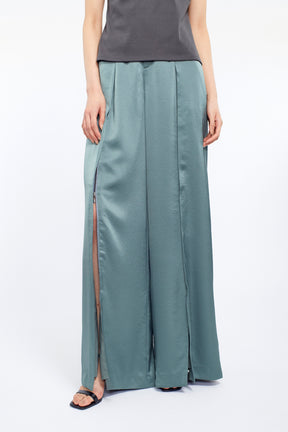 Zip slit satin slacks (Slate green)