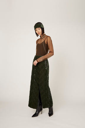 Symbolic embroidery velvet skirt (Green)