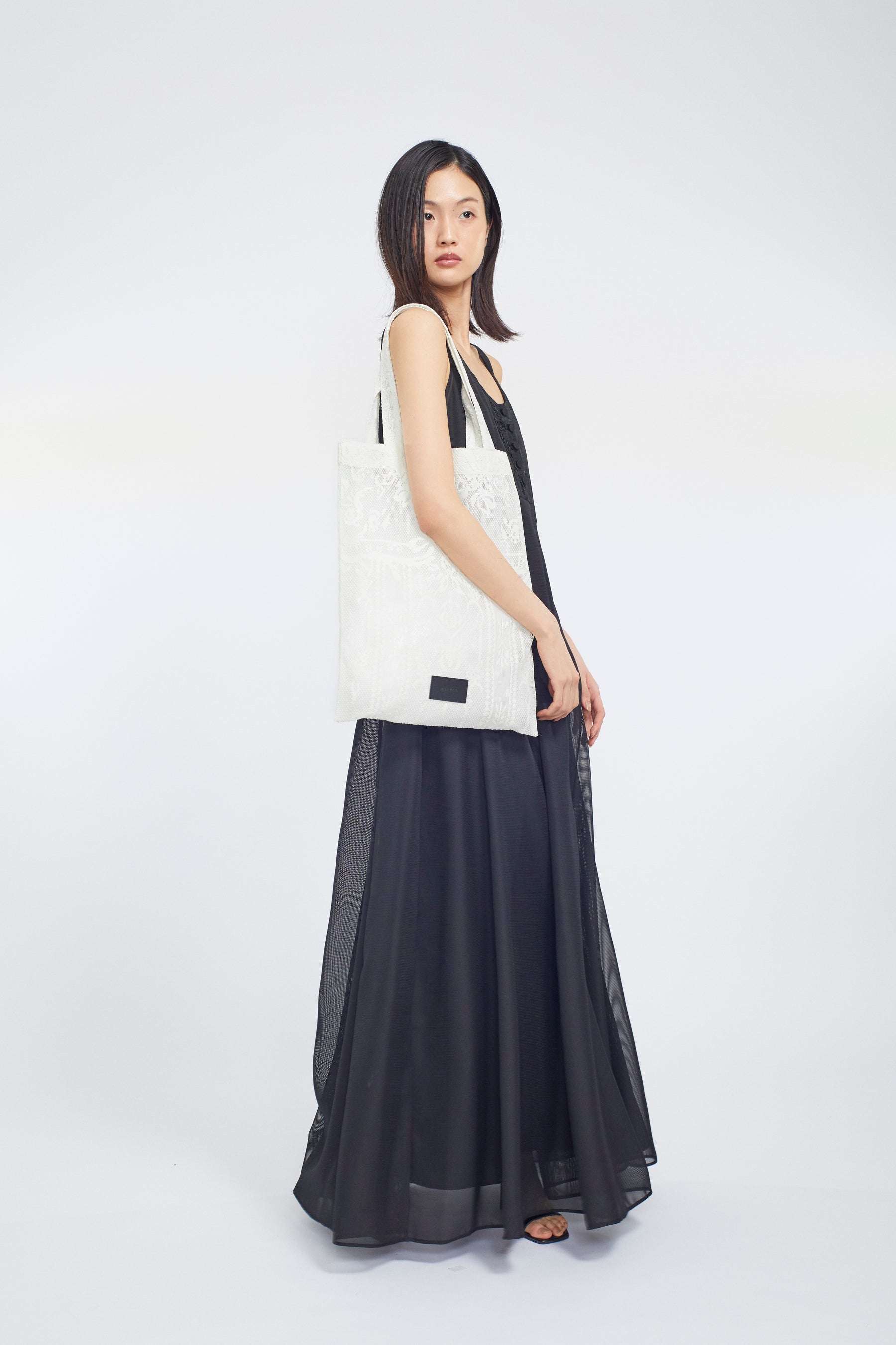Mirror lace tote bag (White)