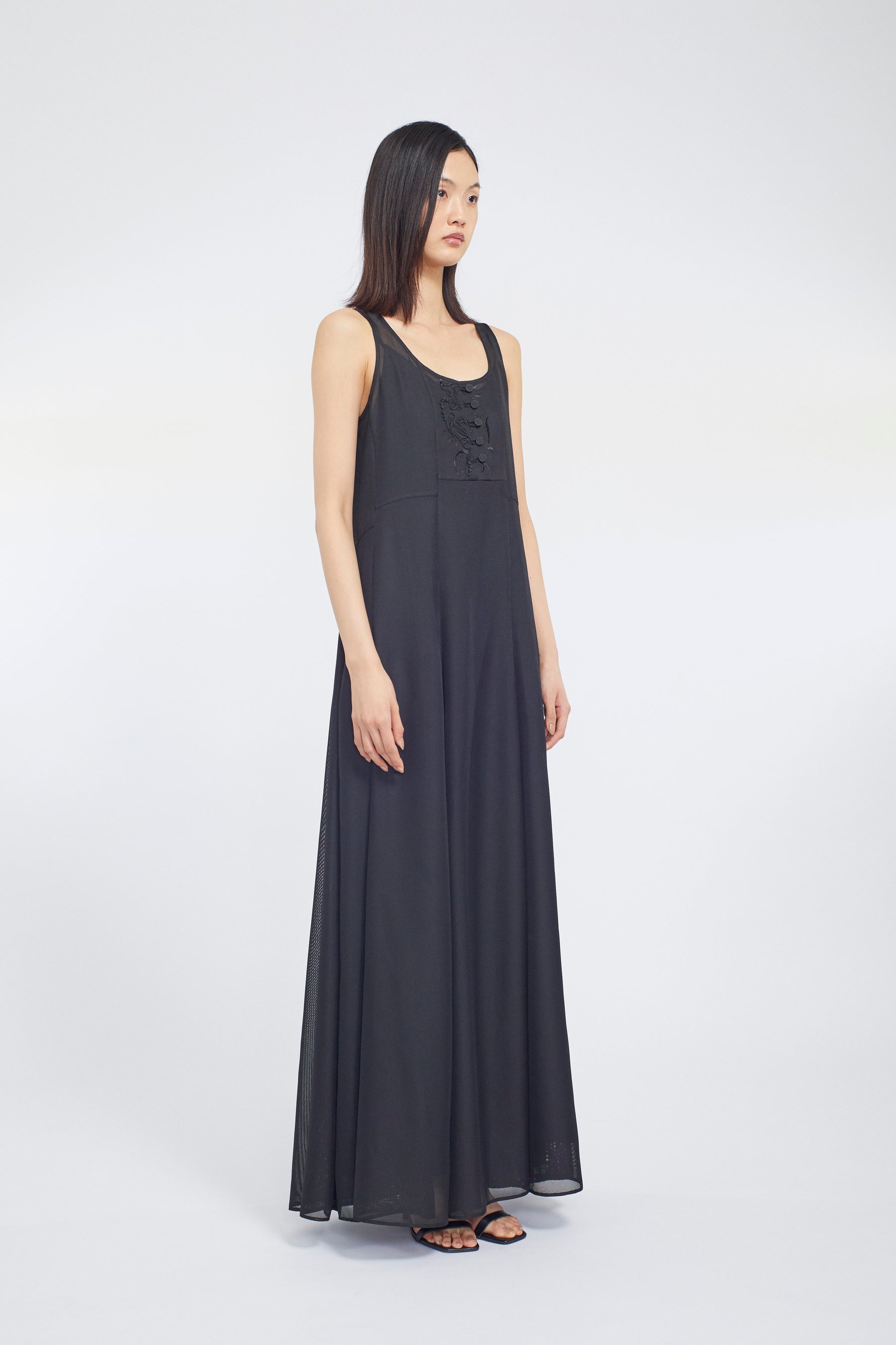 Loop embroidered mesh dress (Black)