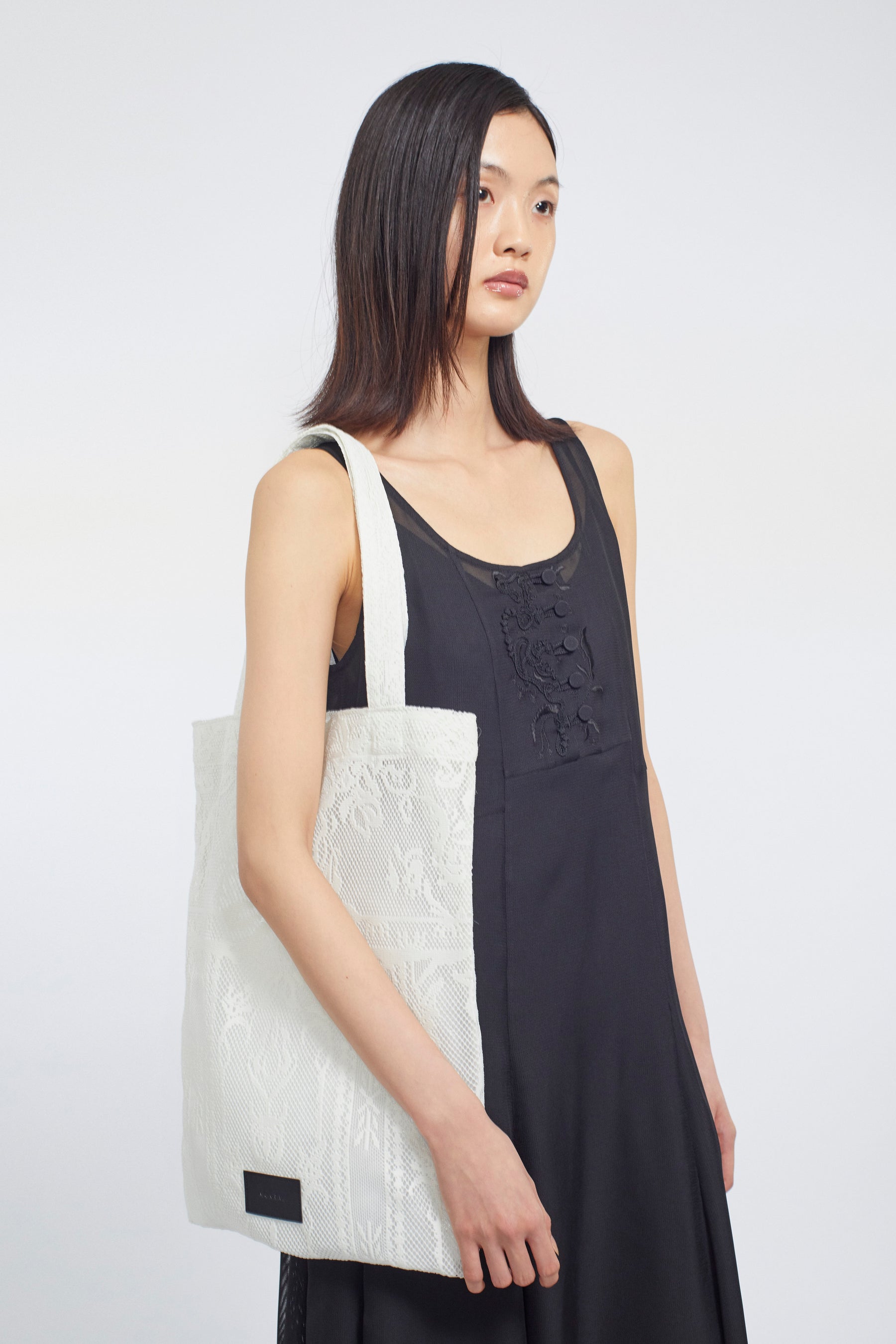 Mirror lace tote bag (White)