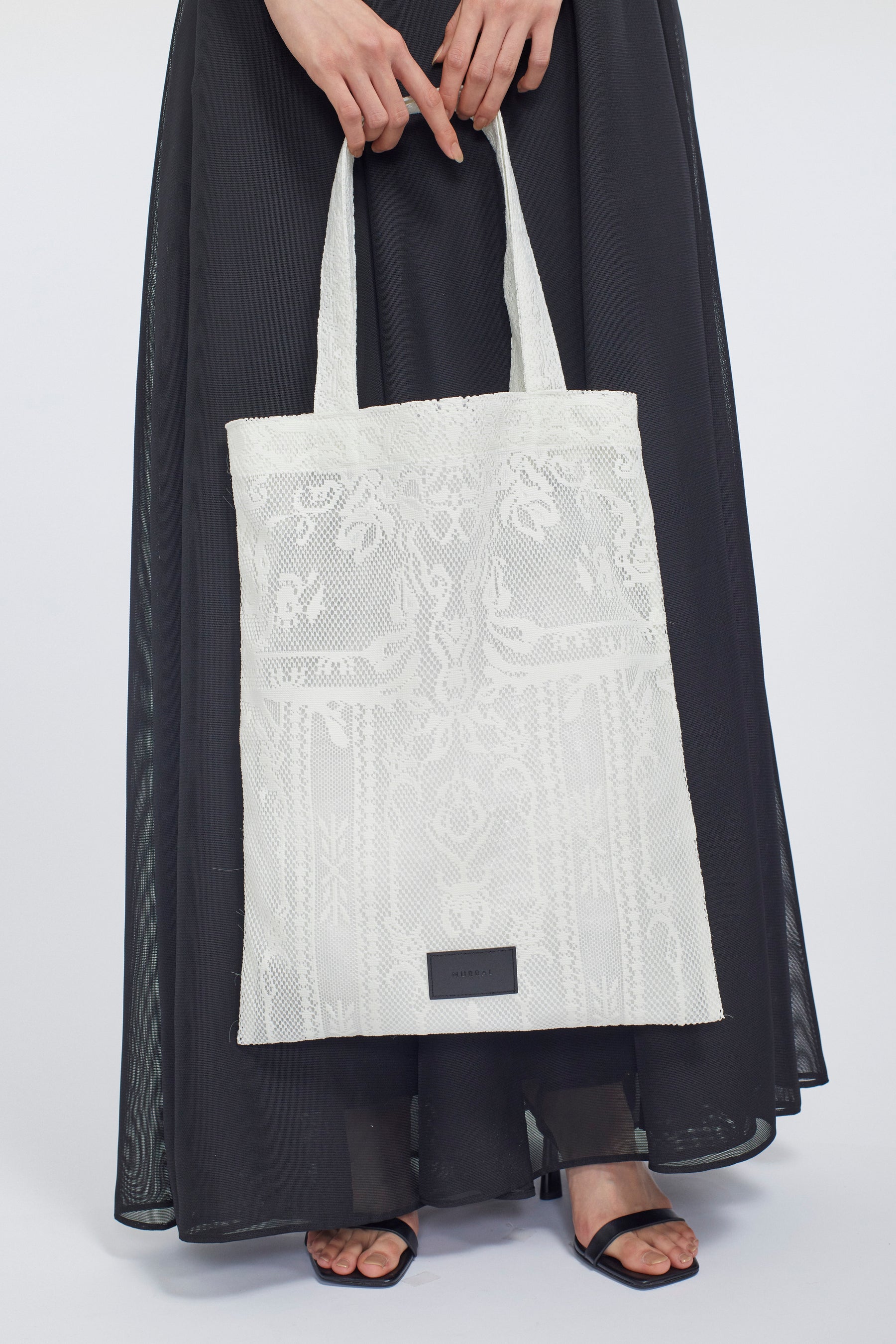 Mirror lace tote bag (White)