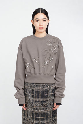 Glint beads embroidered sweatshirt (Greige)