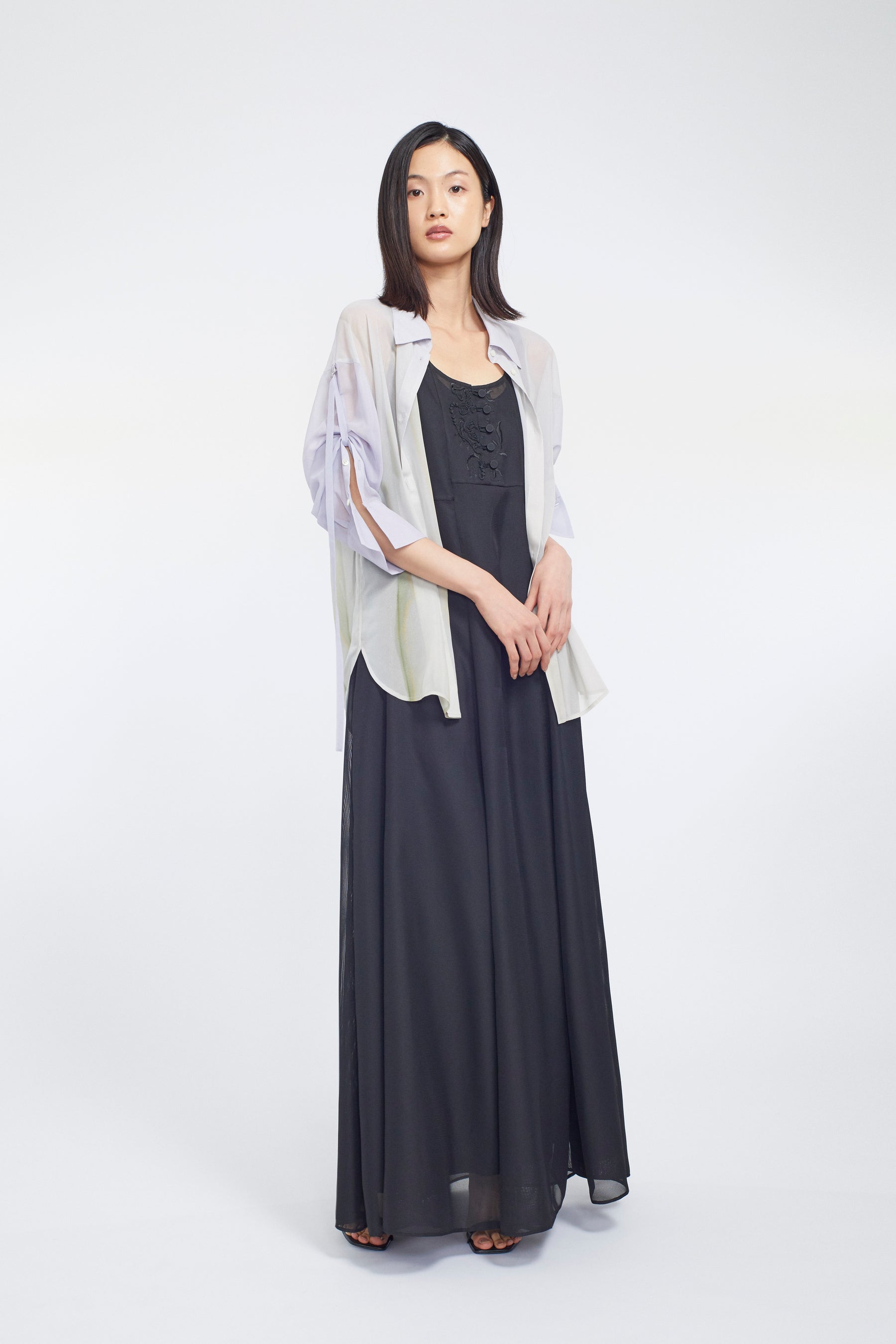 Loop embroidered mesh dress (Black)