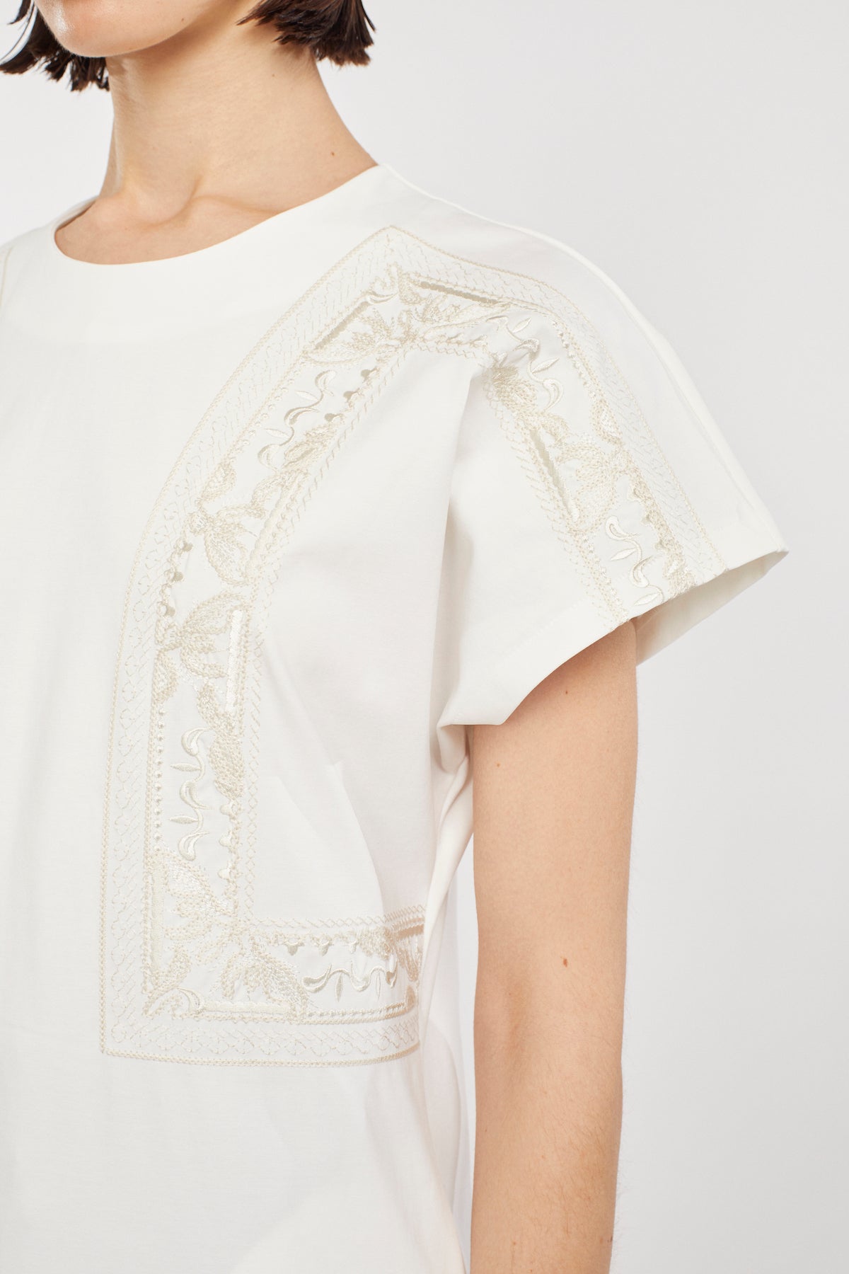 Framed embroidered jersey dress (White)
