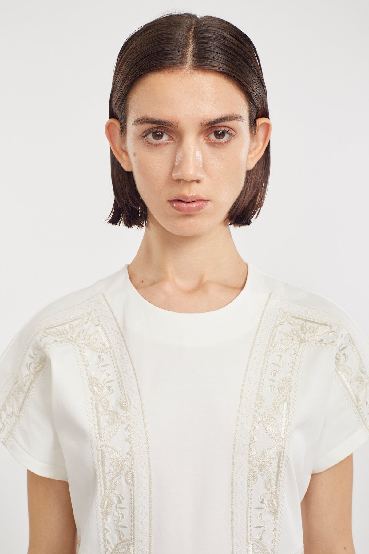 Framed embroidered jersey dress (White)