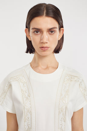 Framed embroidered jersey dress (White)