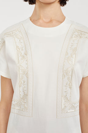 Framed embroidered jersey dress (White)