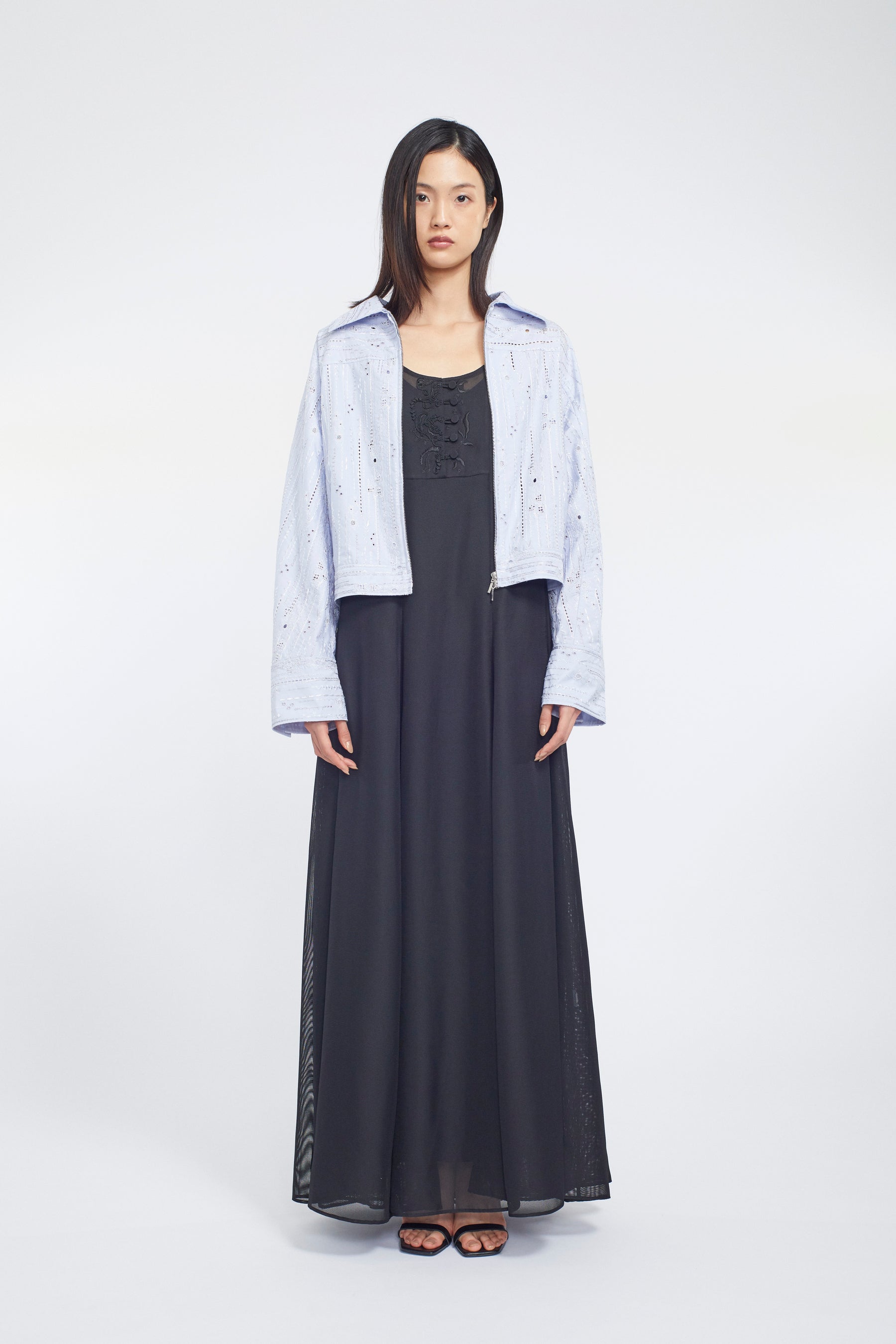 Swaying stripe embroidered blouson (Blue)