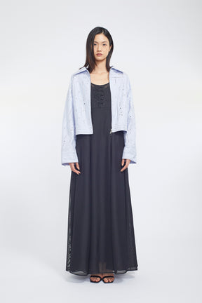 Swaying stripe embroidered blouson (Blue)