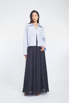 Swaying stripe embroidered blouson (Blue)